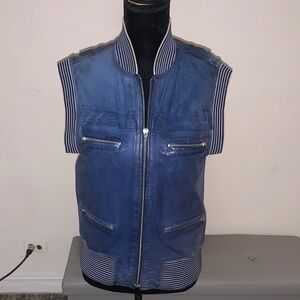DIESEL leather women’s Dark Blue vintage Zip Vest